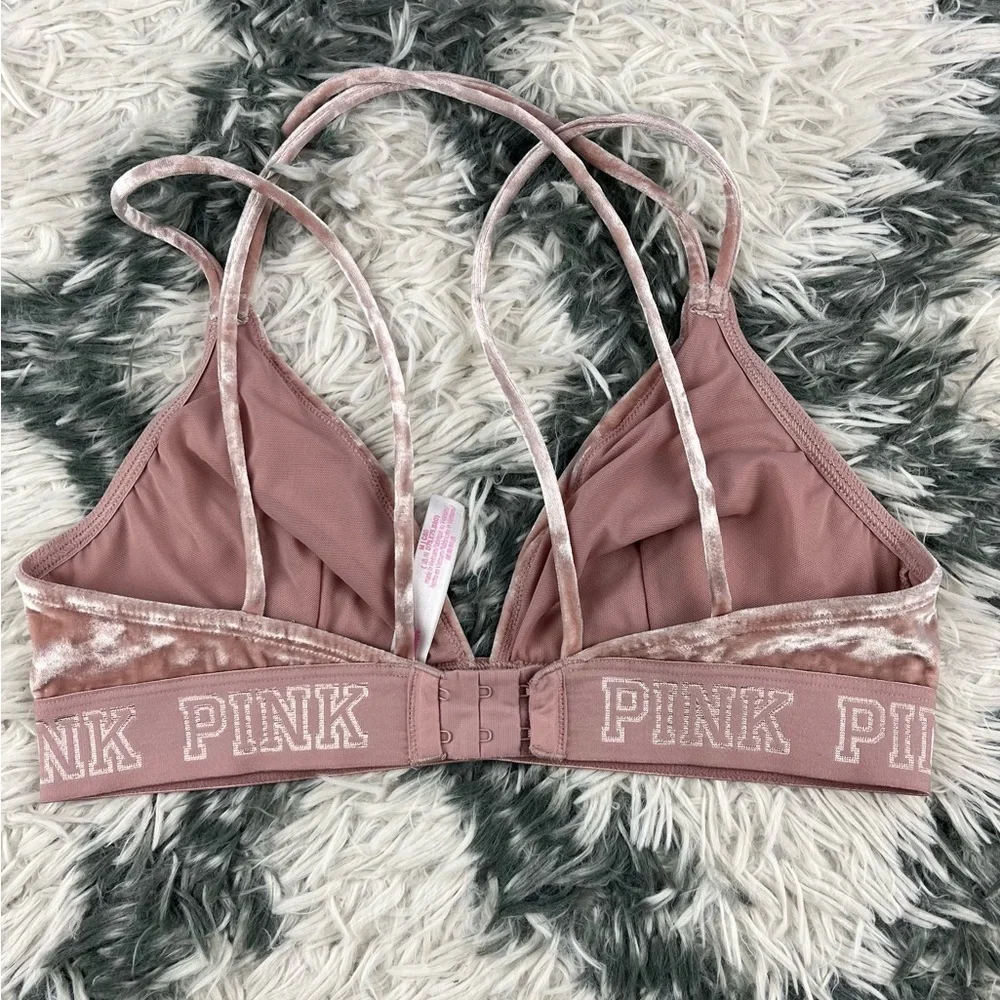 Victoria's Secret PINK Womens Bralette Velour Velvet Unlined Strappy Back Medium